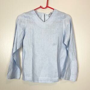 Lin Blanc Linen Top Blouse Long Sleeve Woman’s size 4 Blue